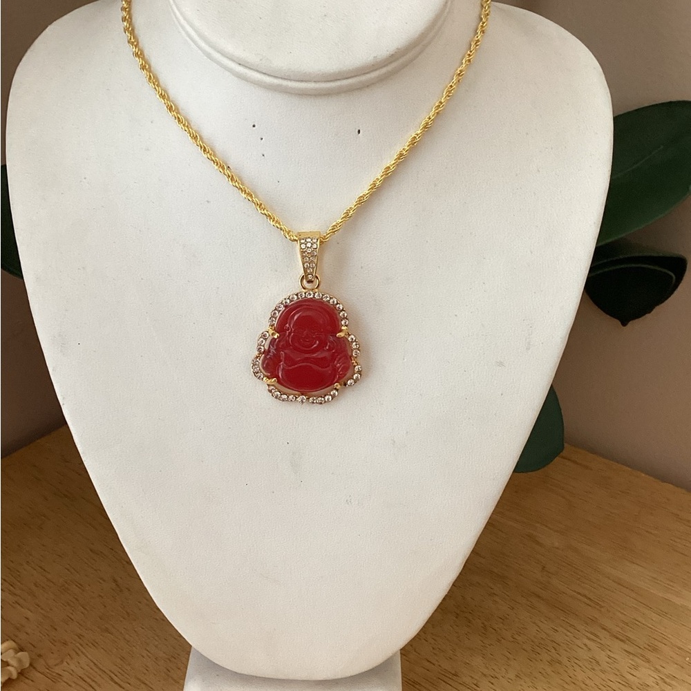 Gold and Red Buddha Pendant Necklace - Picture 6 of 10